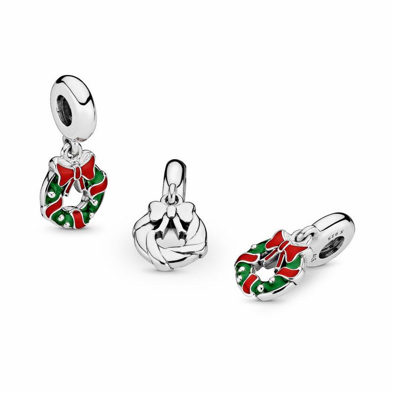 Pandora Holiday Wreath Dangle Charm Ireland - Sterling Silver/Enamel/Green - 150726KRP